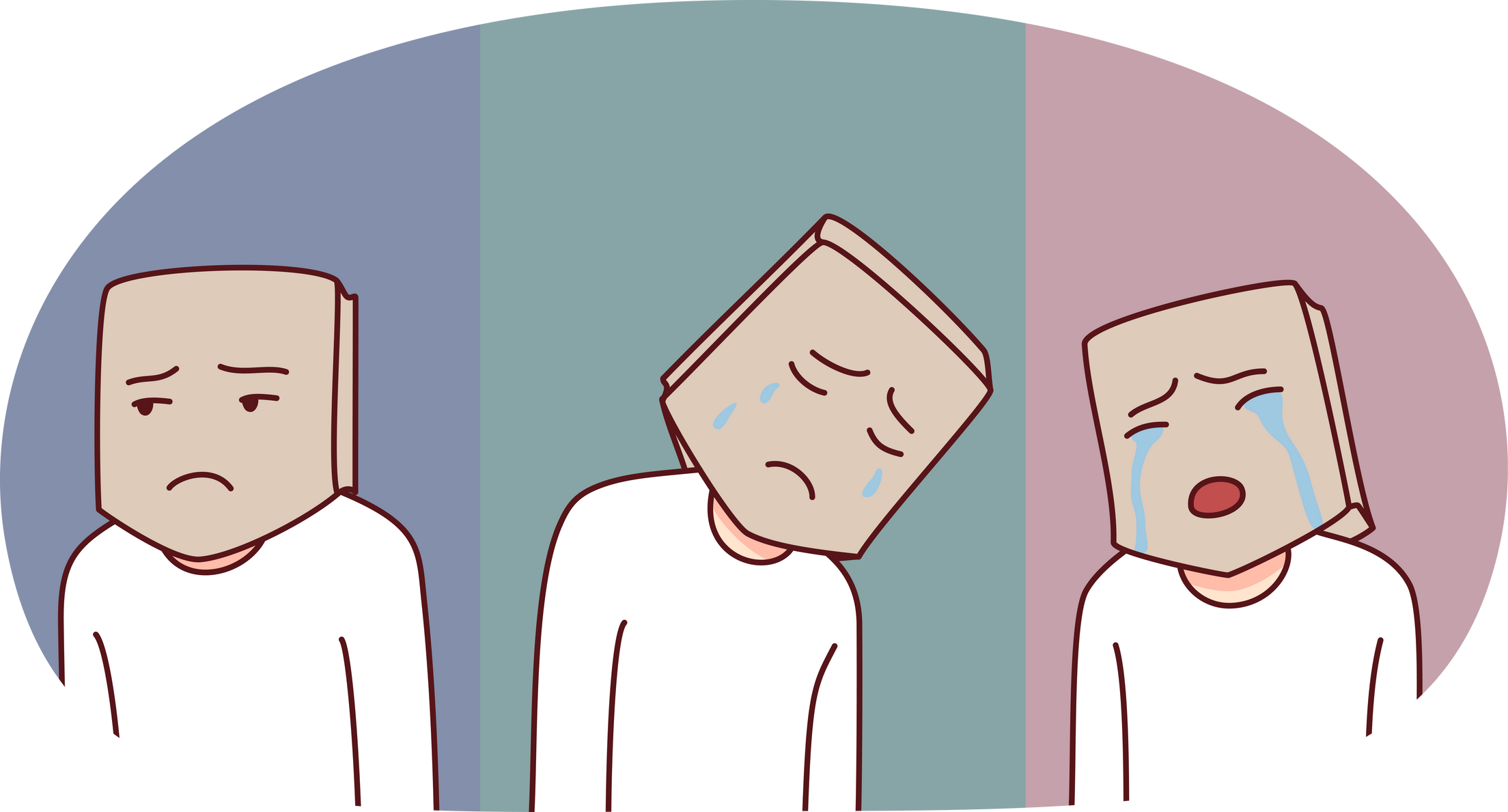 Person head in paper bad suffering from psychological problems